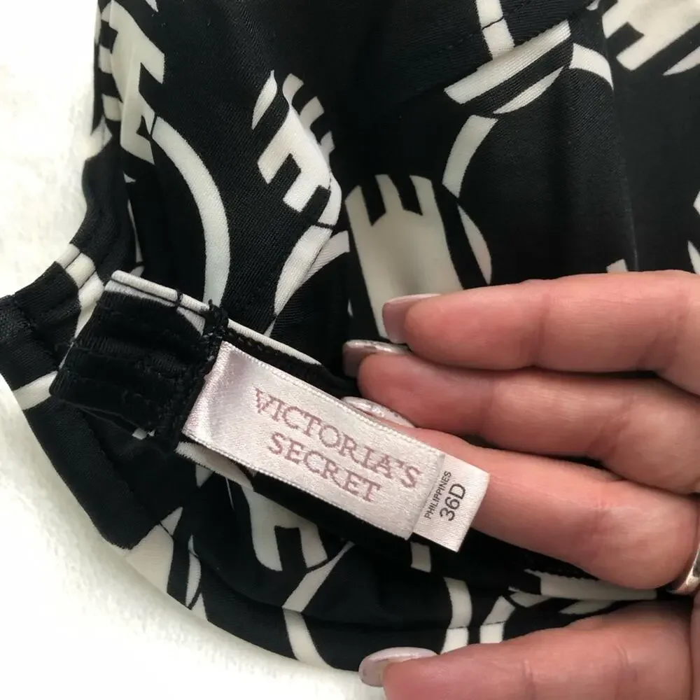 Victoria Secret Black white patterned underwire bikini top 36D swim
